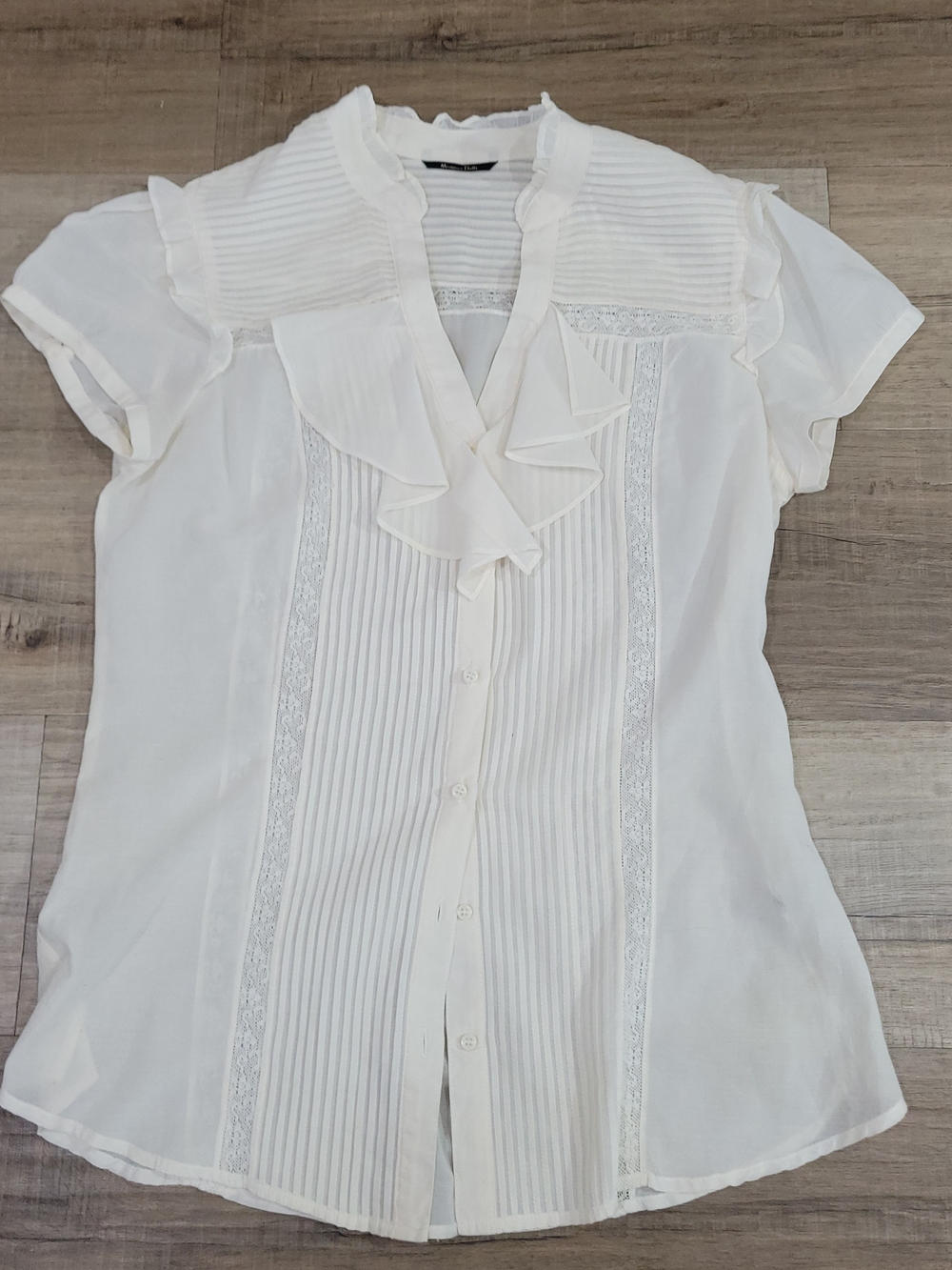 Massimo Dutti Cream Ruffle Front Pintuck Blouse